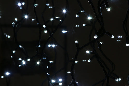 10 meter 100 LED - Lysslynge m/gummikabel - Hvit LED