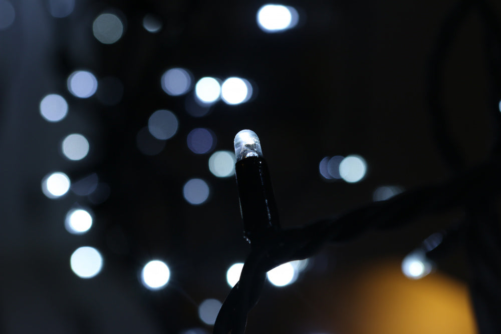 10 meter 100 LED - Lysslynge m/gummikabel - Hvit LED