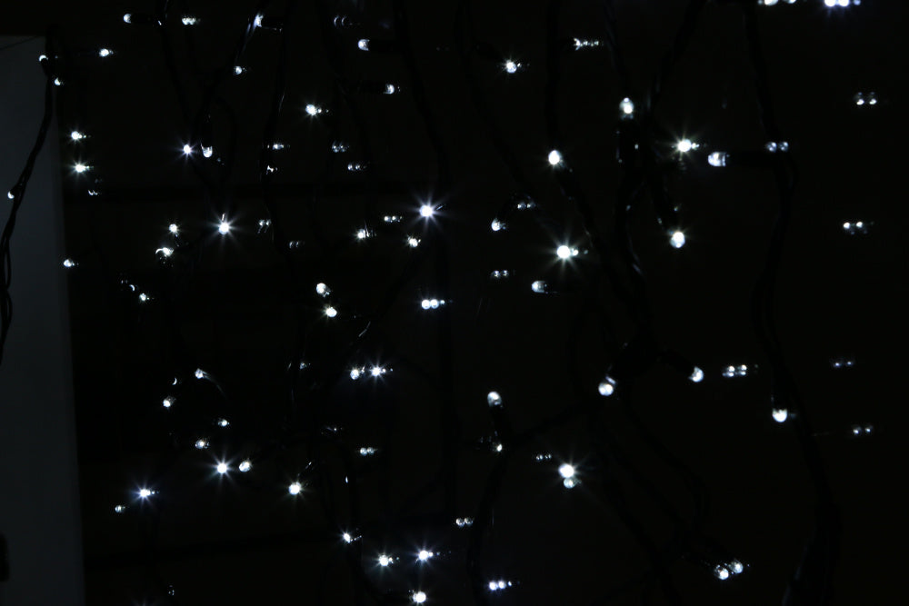 10 meter 100 LED - Lysslynge m/gummikabel - Hvit LED