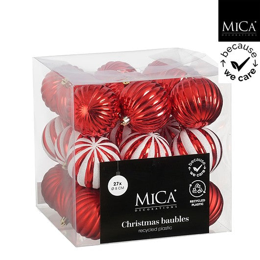 Sett 27 kuler - Julekuler rød og hvit