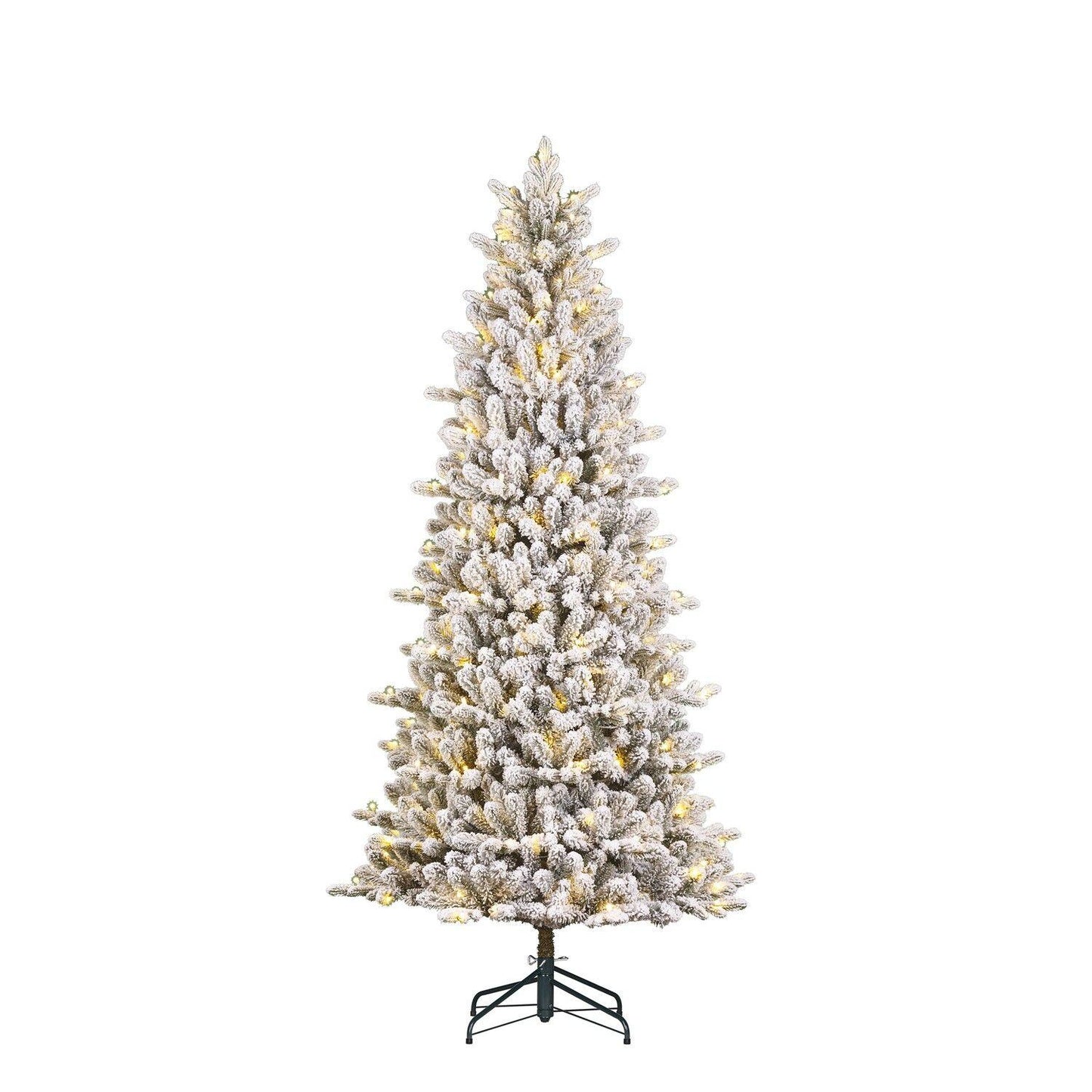 Smalt kunstig hvitt juletre med timer og dimmer - 215x96 cm