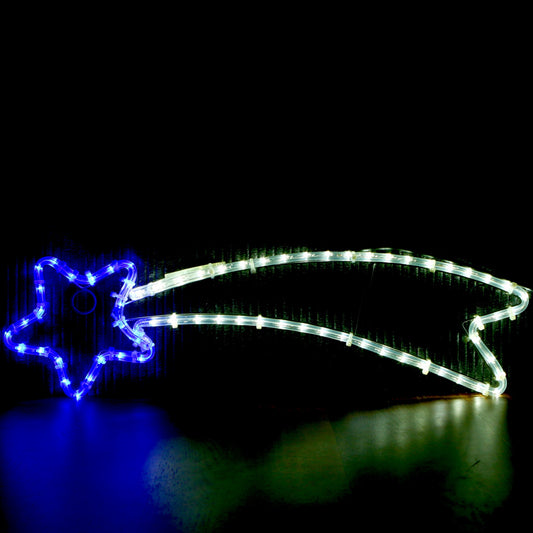 Utendørs julebelysning. Blått stjerneskudd