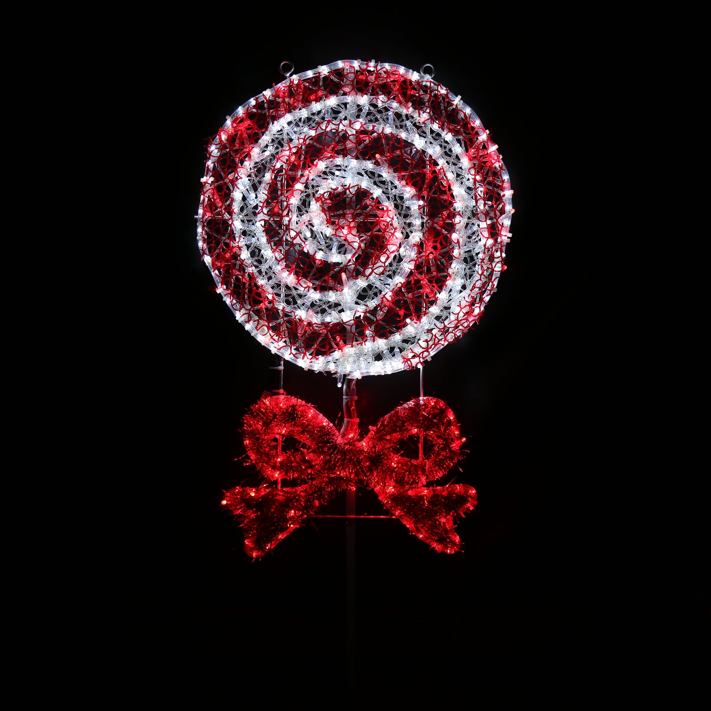 Slikkepinne med sløyfe - rød og hvitt candy cane mønster
