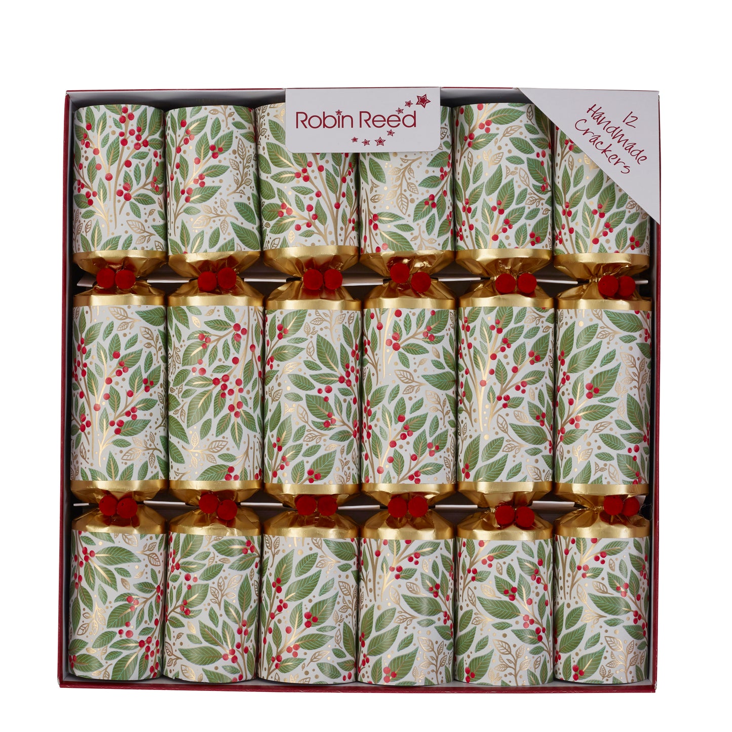 Store håndlagde smellbonbon til jul - 12 stk - røde bær