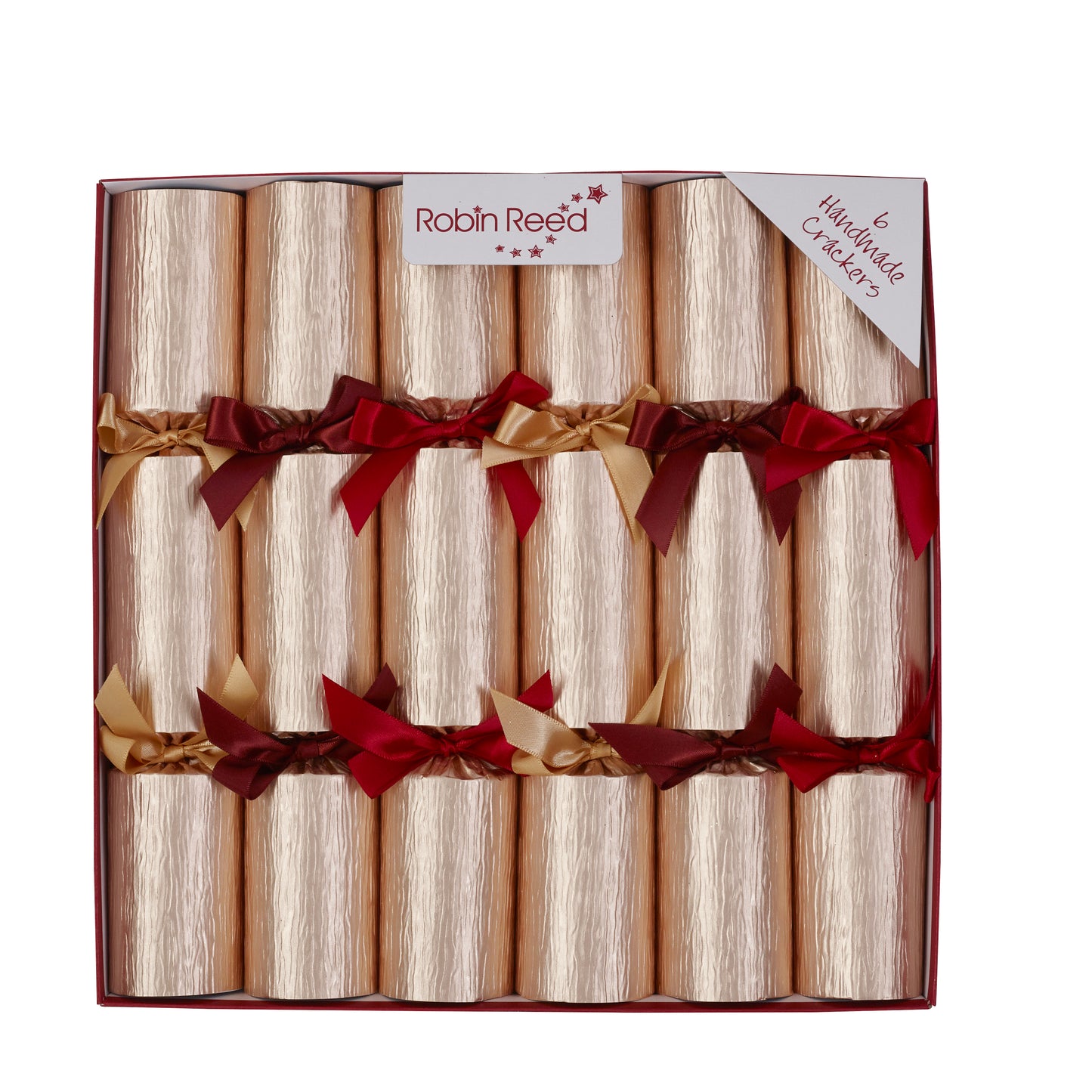 Store smellbonbon i gull med ulike sløyfer julepynt
