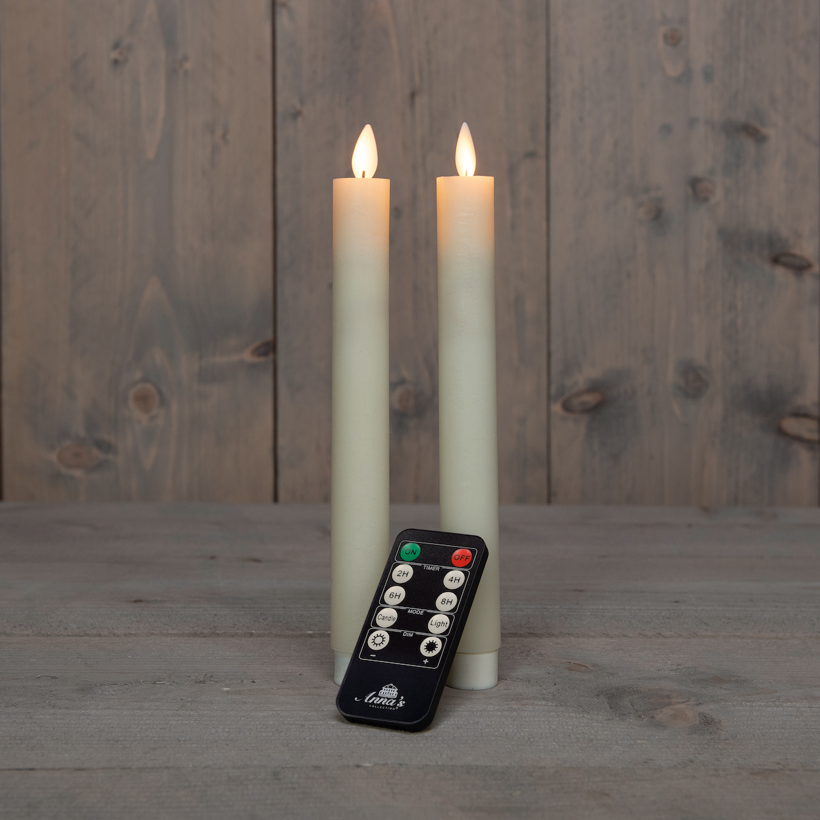 2 stk stearinlys ivory - LED flamme - fjernkontroll
