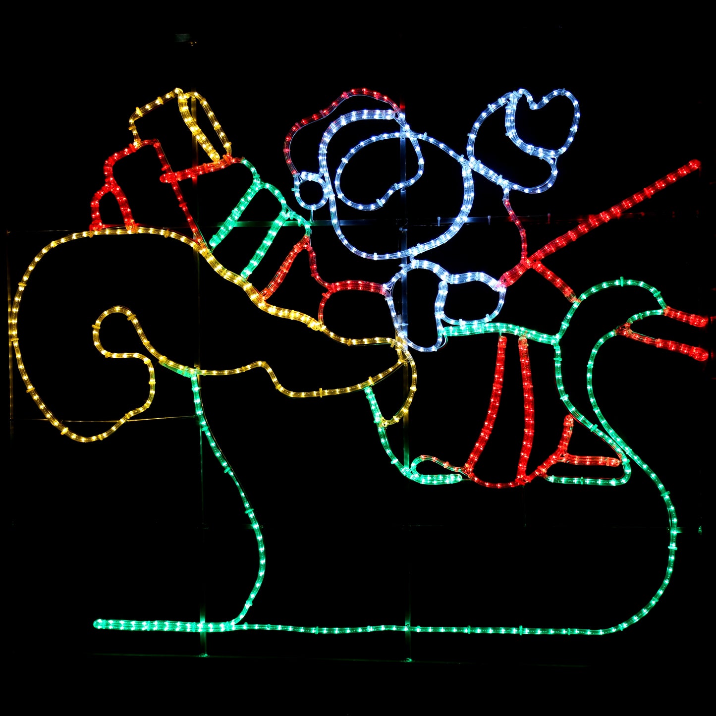 XL Julenissefigur med reinsdyr og slede - 480x150cm - LED