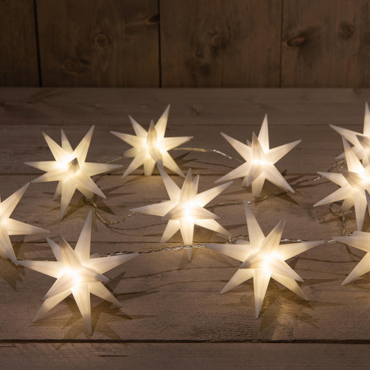 Lyslenke med 10 hvite 6.5 cm stjerner i 3D