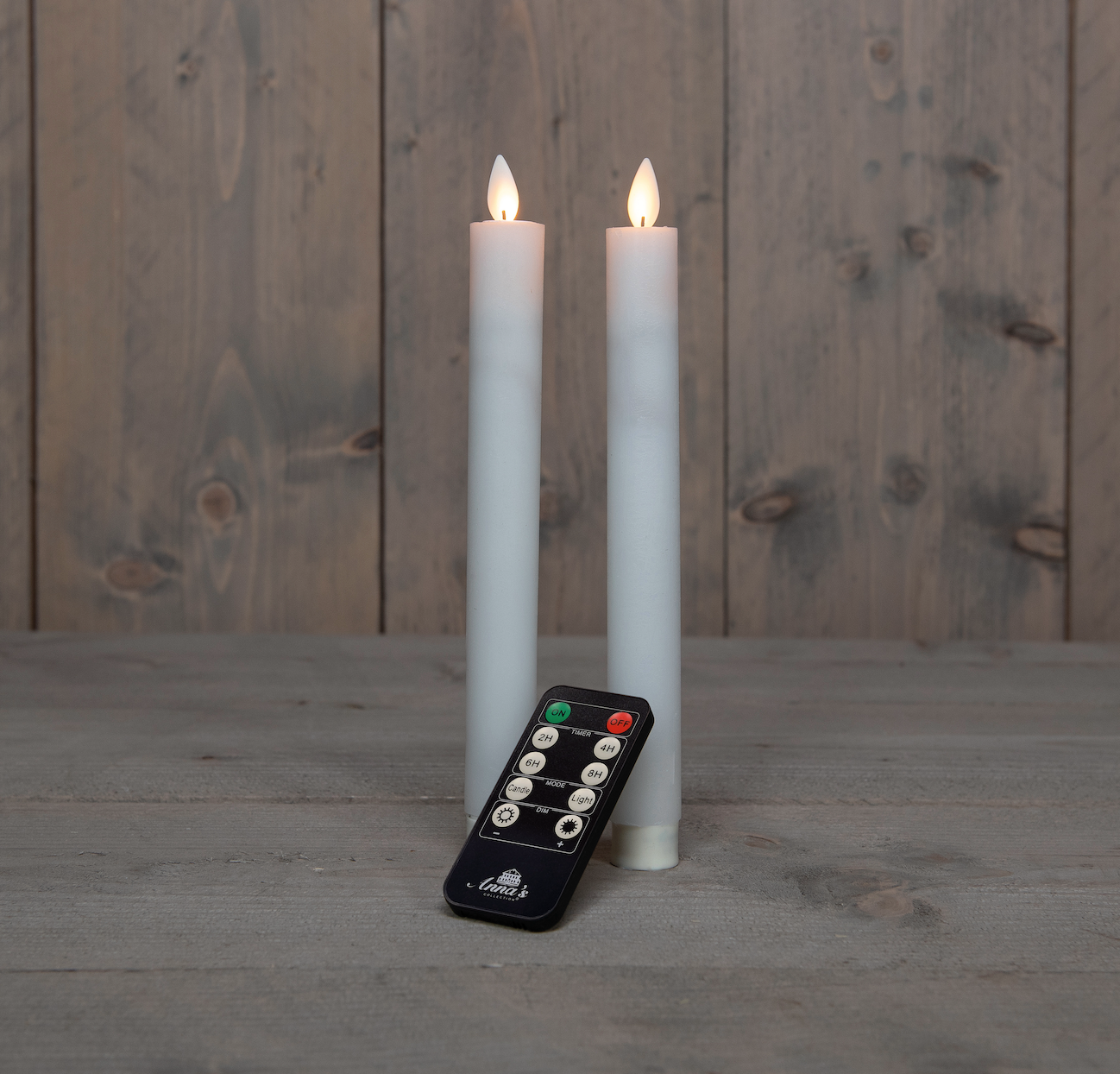 2 stk stearinlys hvit - LED flamme - fjernkontroll