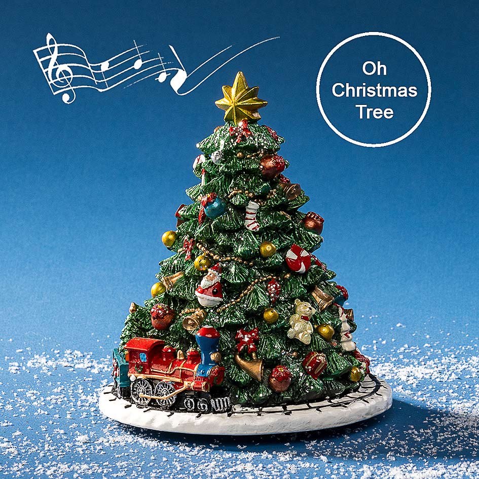 Roterende juletre med musikk – 14,5 cm