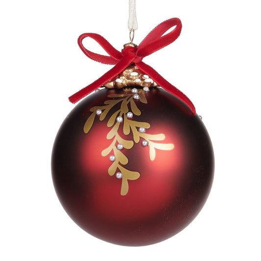 julekuler Rød rulekule m/misteltein (10cm)