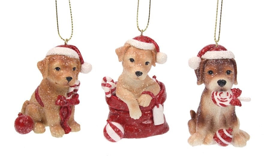 juletrepynt Hund med julegodteri, 1 stk (7,5 cm)