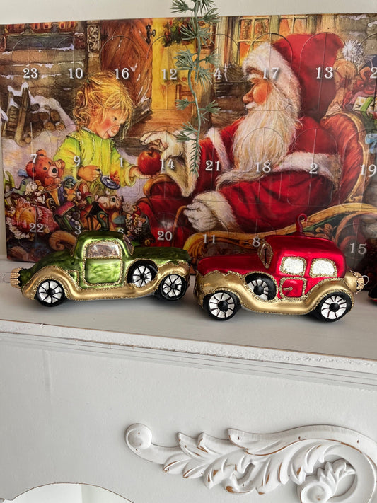 juletrepynt Retro julebil, 2 stk (14 cm)