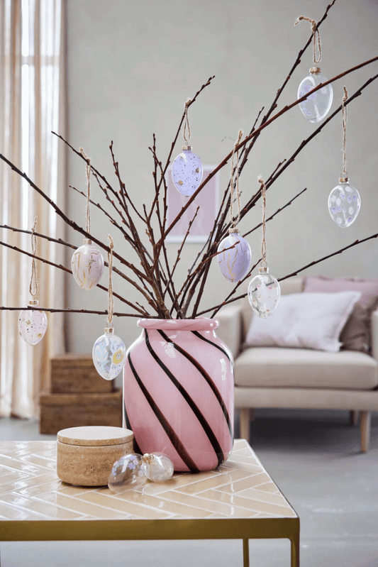 påske Fella påskeegg i glass, rosa/gull (7 cm)