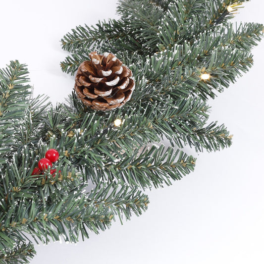 Girlander med kongler, røde bær og LEDs - 270cm