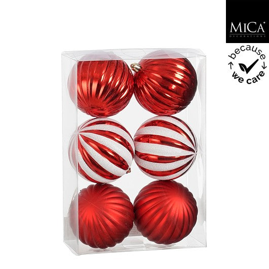 set med 6 julekuler candy cane mønster 10cm