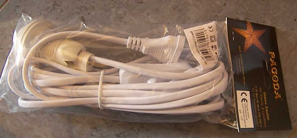Hvit ledning til julestjerne E14 – 4 meter med bryter