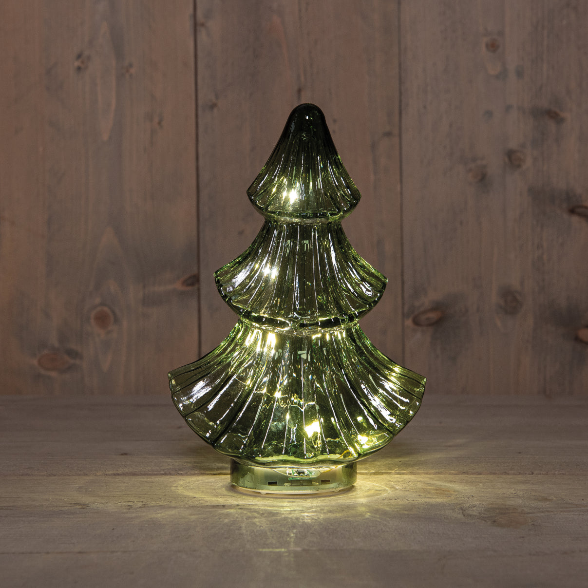Elegant grønn glasslykt til jul