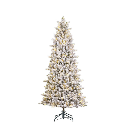 Smalt kunstig hvitt juletre med timer og dimmer - 215x96 cm