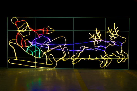Julenisse med reinsdyr og slede - 128x300 cm - XL LED-fig