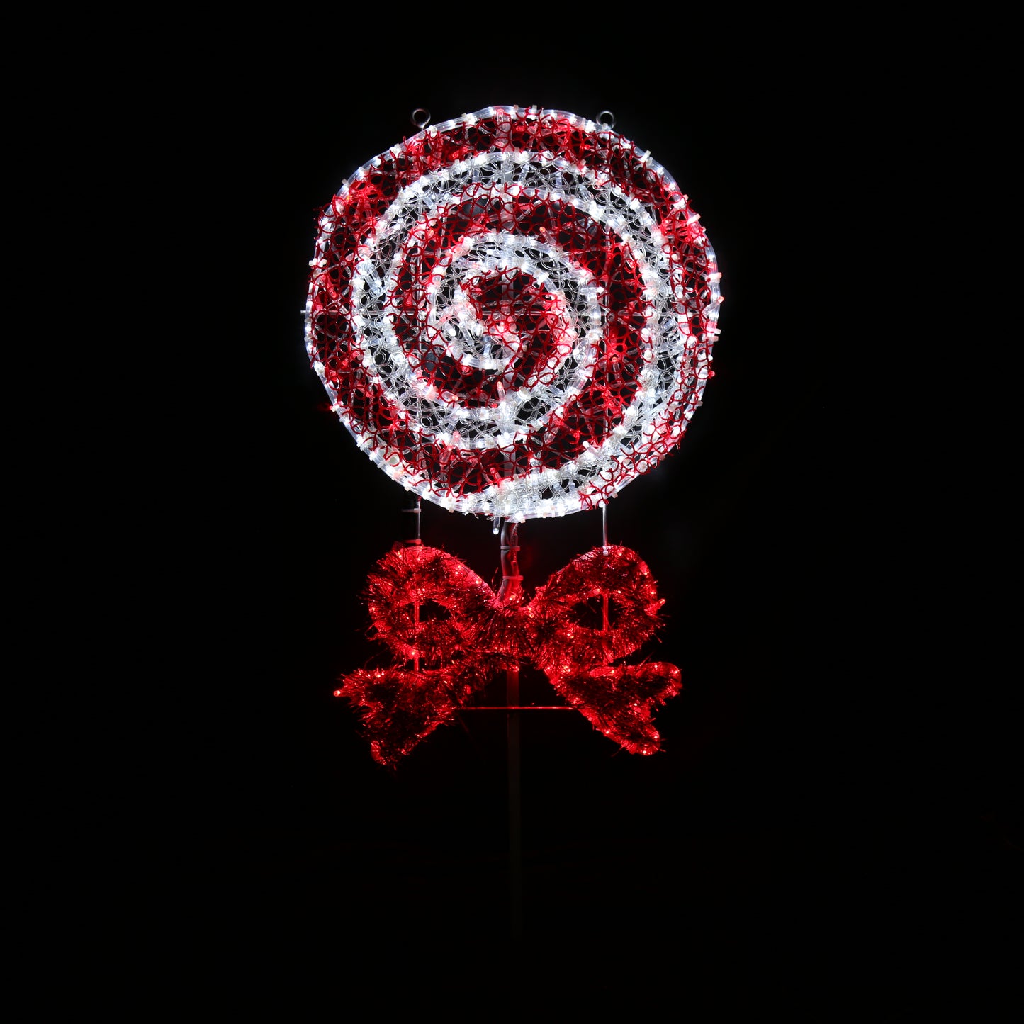 Slikkepinne med sløyfe - rød og hvitt candy cane mønster