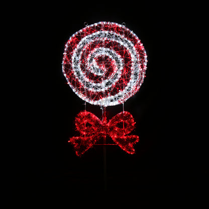 Slikkepinne med sløyfe - rød og hvitt candy cane mønster