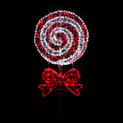 Slikkepinne med sløyfe - rød og hvitt candy cane mønster