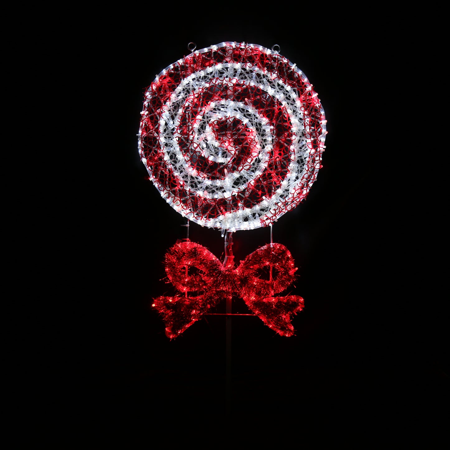 Slikkepinne med sløyfe - rød og hvitt candy cane mønster