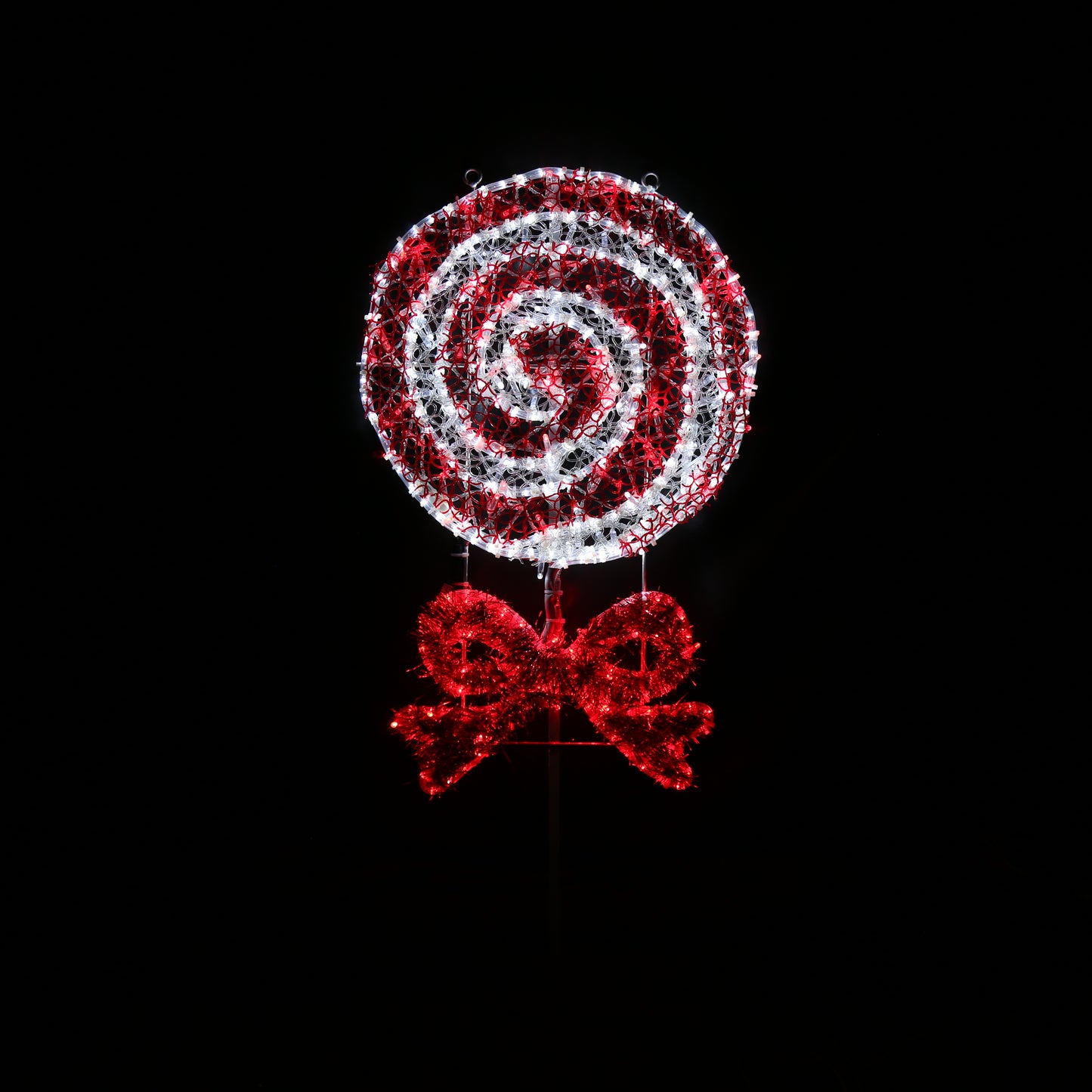 Slikkepinne med sløyfe - rød og hvitt candy cane mønster
