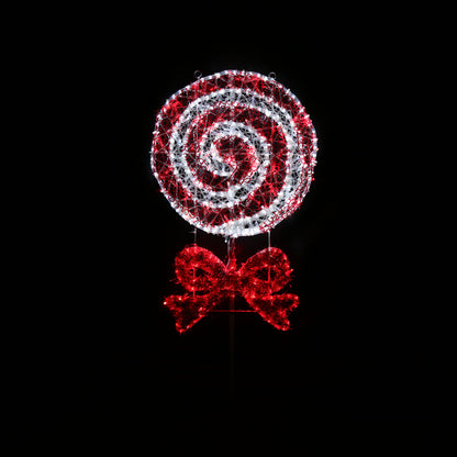 Slikkepinne med sløyfe - rød og hvitt candy cane mønster