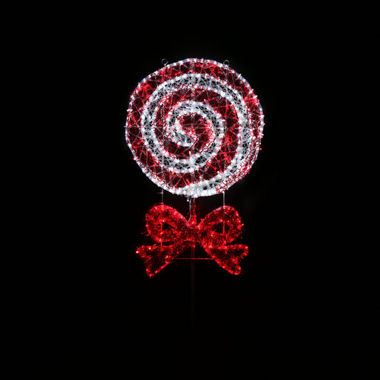 Slikkepinne med sløyfe - rød og hvitt candy cane mønster