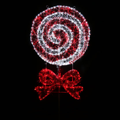 Slikkepinne med sløyfe - rød og hvitt candy cane mønster