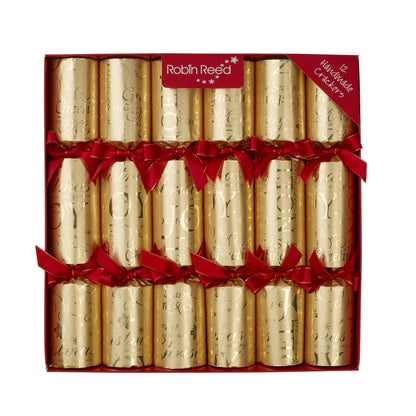 Gold Joyeaux Noël 12-pakning elegante gullfargede smellbonbon