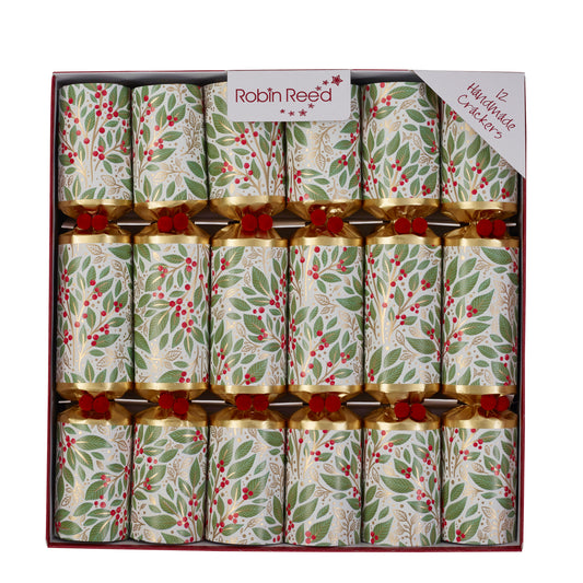 Store håndlagde smellbonbon til jul - 12 stk - røde bær