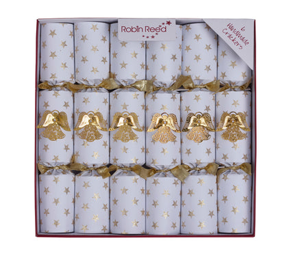 Cracker smellbonbon med gull engler. Hvit med gull engler