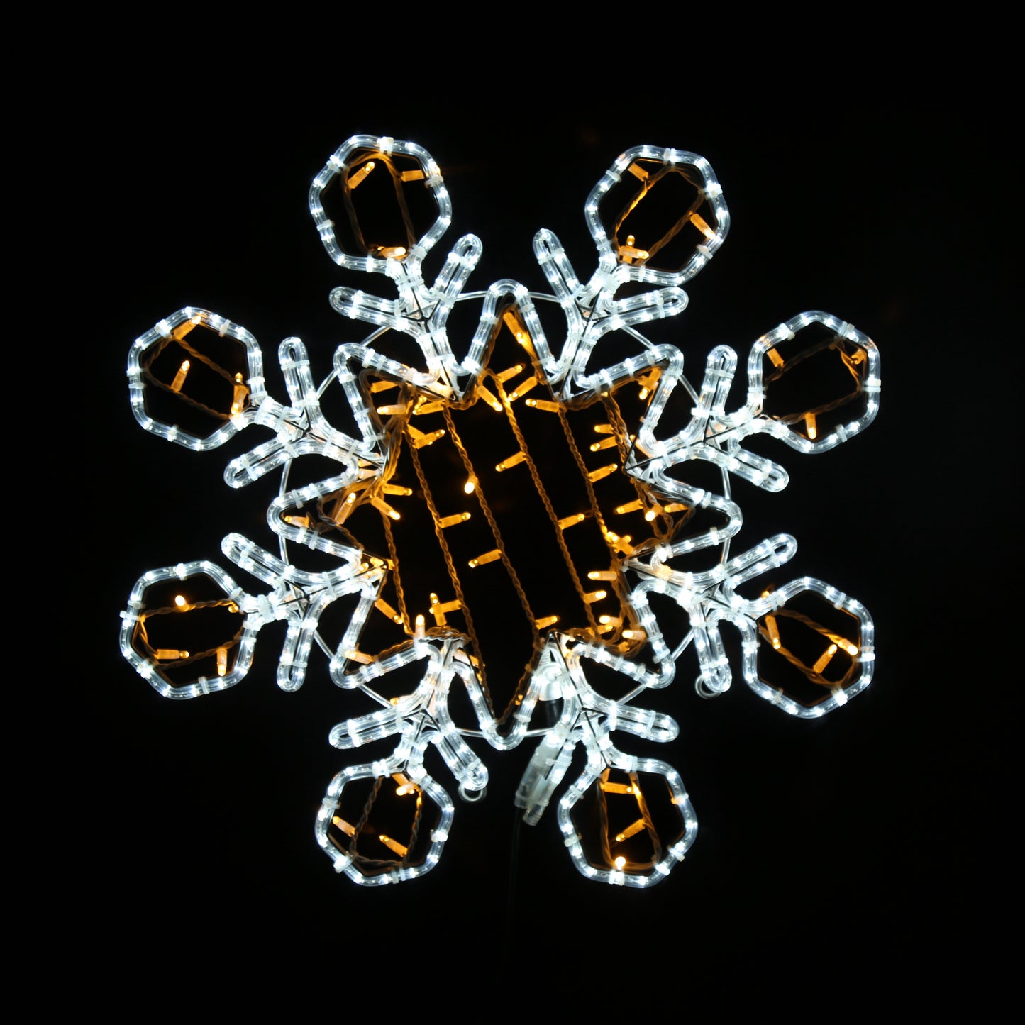 LED-snøfnugg med varmhvitt og kaldhvitt lys, 80 cm i diameter.