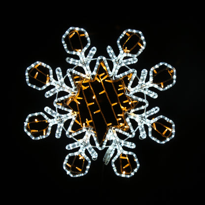 LED-snøfnugg med varmhvitt og kaldhvitt lys, 80 cm i diameter.