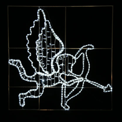 Kaldhvit LED-figur av en engel som skyter Amors pil, 120 × 120 cm.