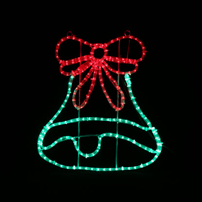 Grønn bjelle med rød sløyfe – LED-figur 55 × 63 cm