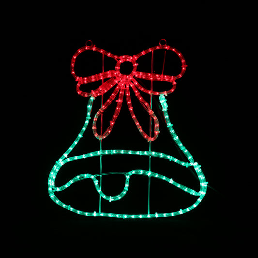 Grønn bjelle med rød sløyfe – LED-figur 55 × 63 cm