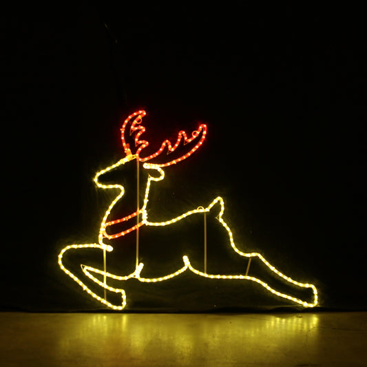 Reinsdyr 120x90 varmhvit og rød. LED julelys