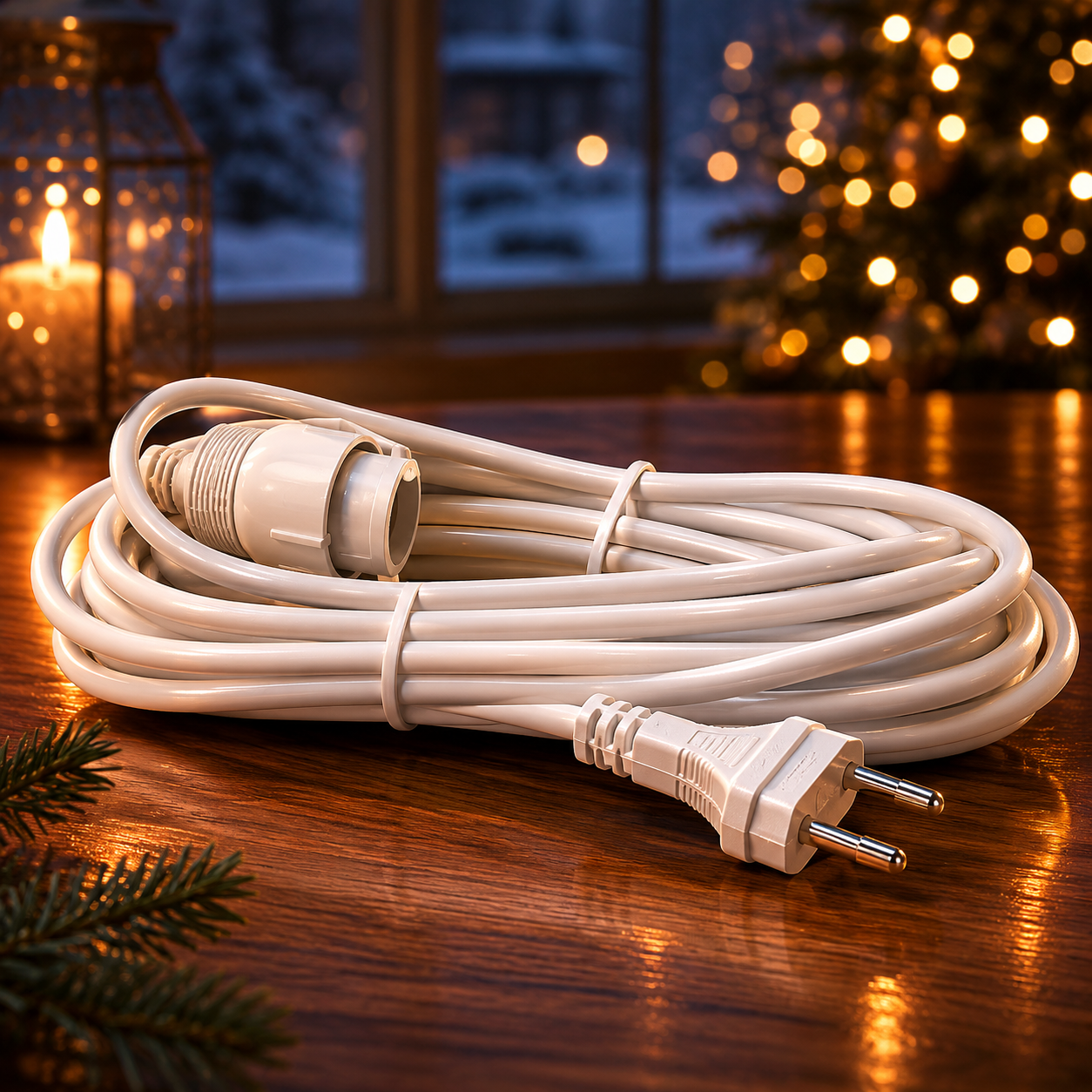 Hvit ledning til julestjerne E14 – 4 meter med bryter