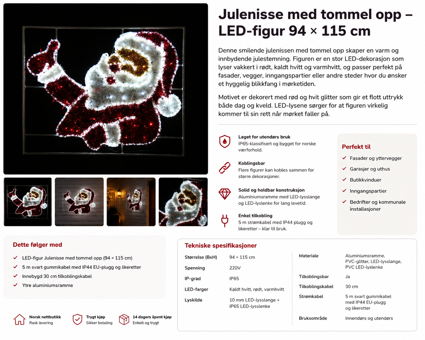 Julenissen - tommel opp - LED figur