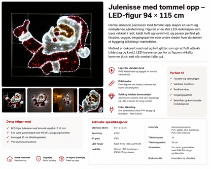 Julenissen - tommel opp - LED figur