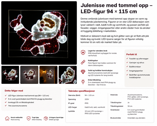 Julenissen - tommel opp - LED figur