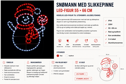 Snømann med rød hatt - LED figur - 55 × 66 cm