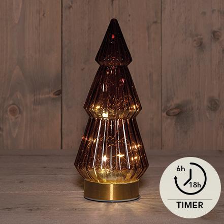 Lykt - Juletre med LED - burgunder glass - 10x23,5cm
