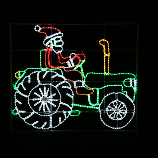 Utendørs julelys grønn traktor med julenisse