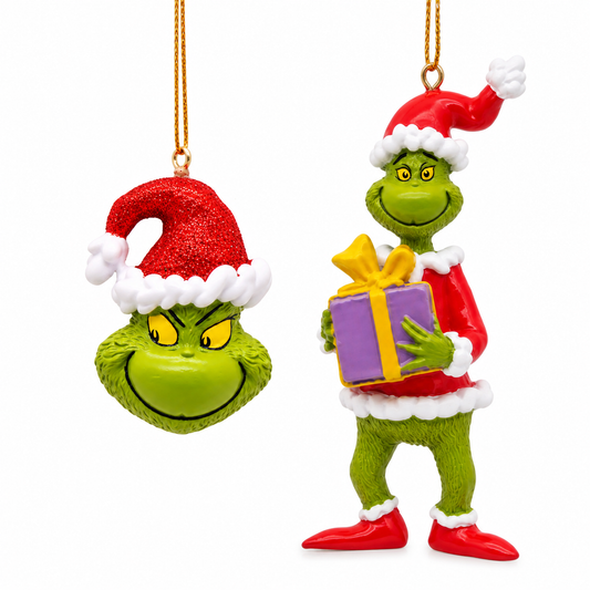 Sett med 2 juletrepynt av The Grinch - Julelysbutikken.no