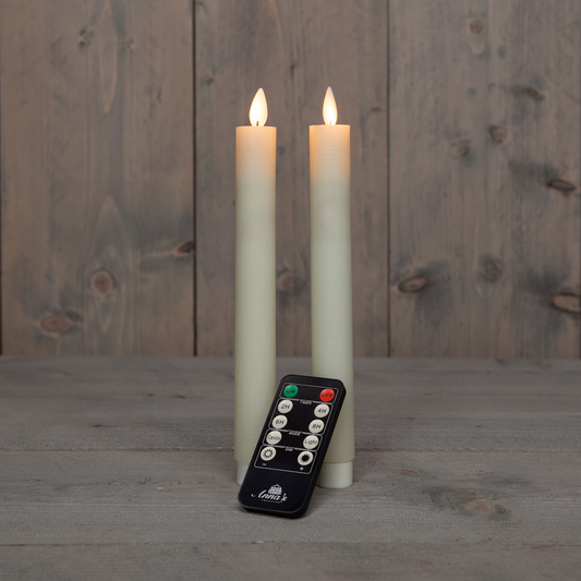 2 stk stearinlys ivory - LED flamme - fjernkontroll